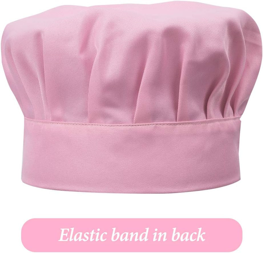 Kids Apron and Chef Hat Set, Children'S Adjustable Bib Apron with 2 Pockets. Cute Boys Girls Kitchen Apron for Cooking, Baking, Painting, Training Wear (2-5 Year, Pink)
