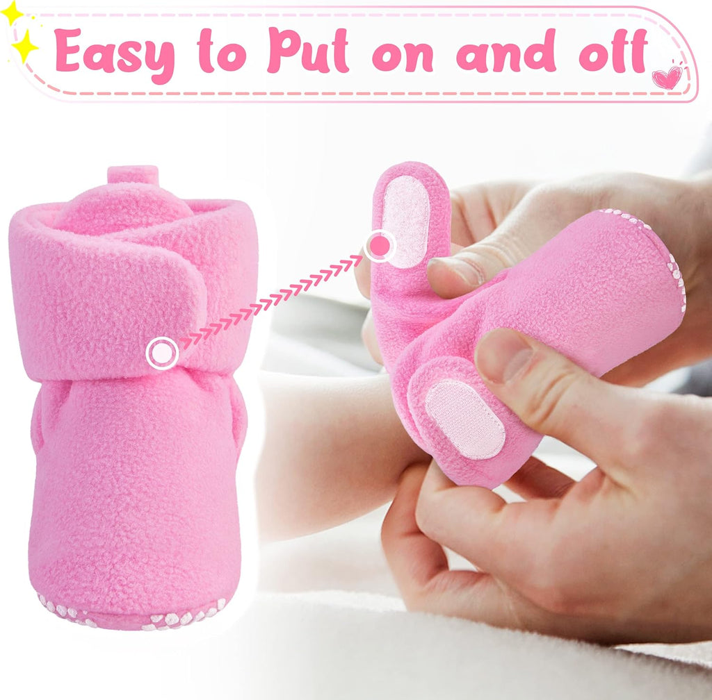 Fleece Baby Booties, Warm Cozy Baby Slippers, Stay on Sock Shoes, Easy to Put On, Unisex Baby Gifts, Soft Non-Slip Adjustable Newborn Boots for Boys and Girls