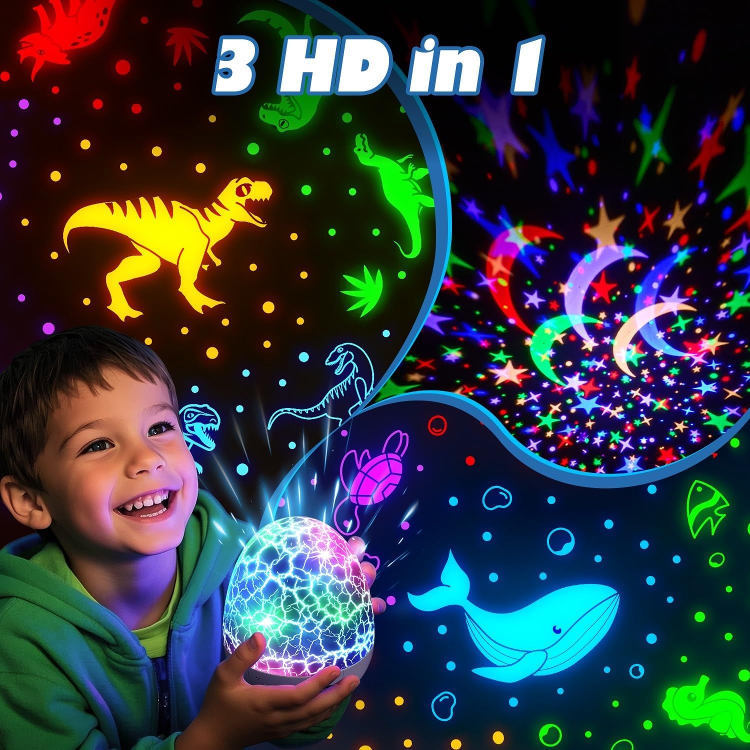 Dinosaur Toys for Kids 3-5 Easter Gifts for Kids Toys Night Light Projector Dinosaur Eggs Easter Eggs Night Light for Kids | 15 Sounds & 3D Films | 31Colors & Remote Control | Easter Toys