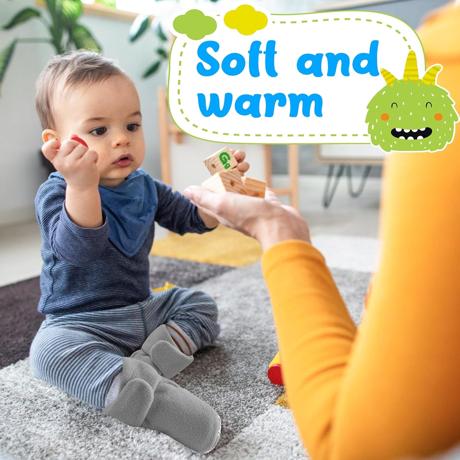 Fleece Baby Booties, Warm Cozy Baby Slippers, Stay on Sock Shoes, Easy to Put On, Unisex Baby Gifts, Soft Non-Slip Adjustable Newborn Boots for Boys and Girls