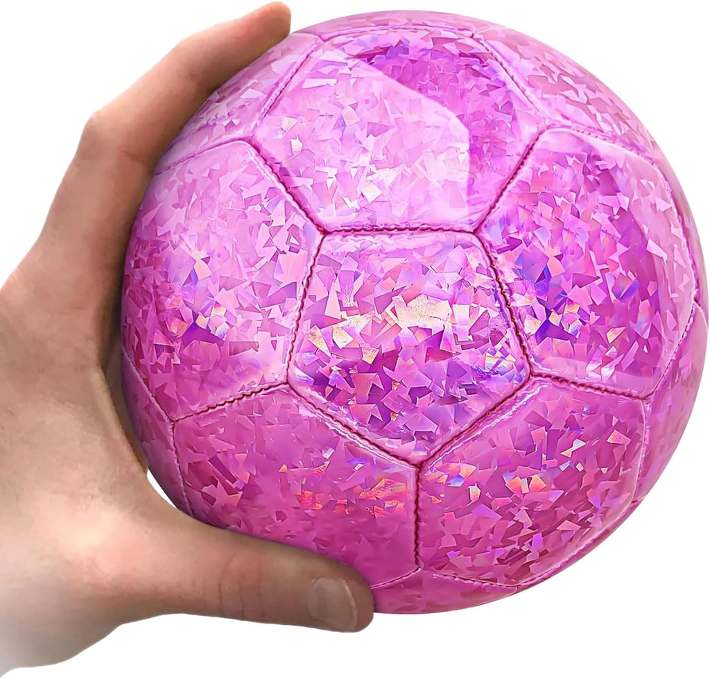 Size 2 Soccer Ball Glitter Pink, Soccer Balls for Toddlers Little Kids Outdoors Recreation Sparkly Small Ball for Girls Birthday