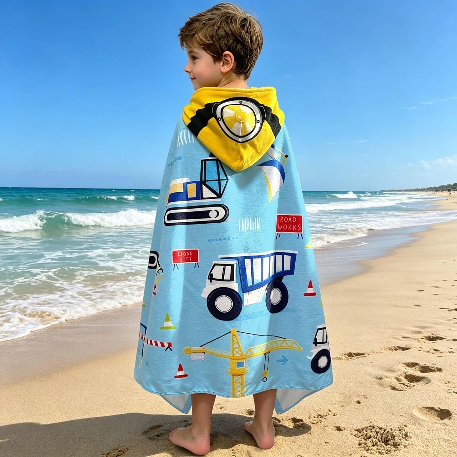 Kids Towels Age 3-8, 30''X50, Soft | Thick | 100% Cotton, Large Absorbent Beach, Bath, Pool, Swim Towels | Cover up for Boys | Excavator Vehicle