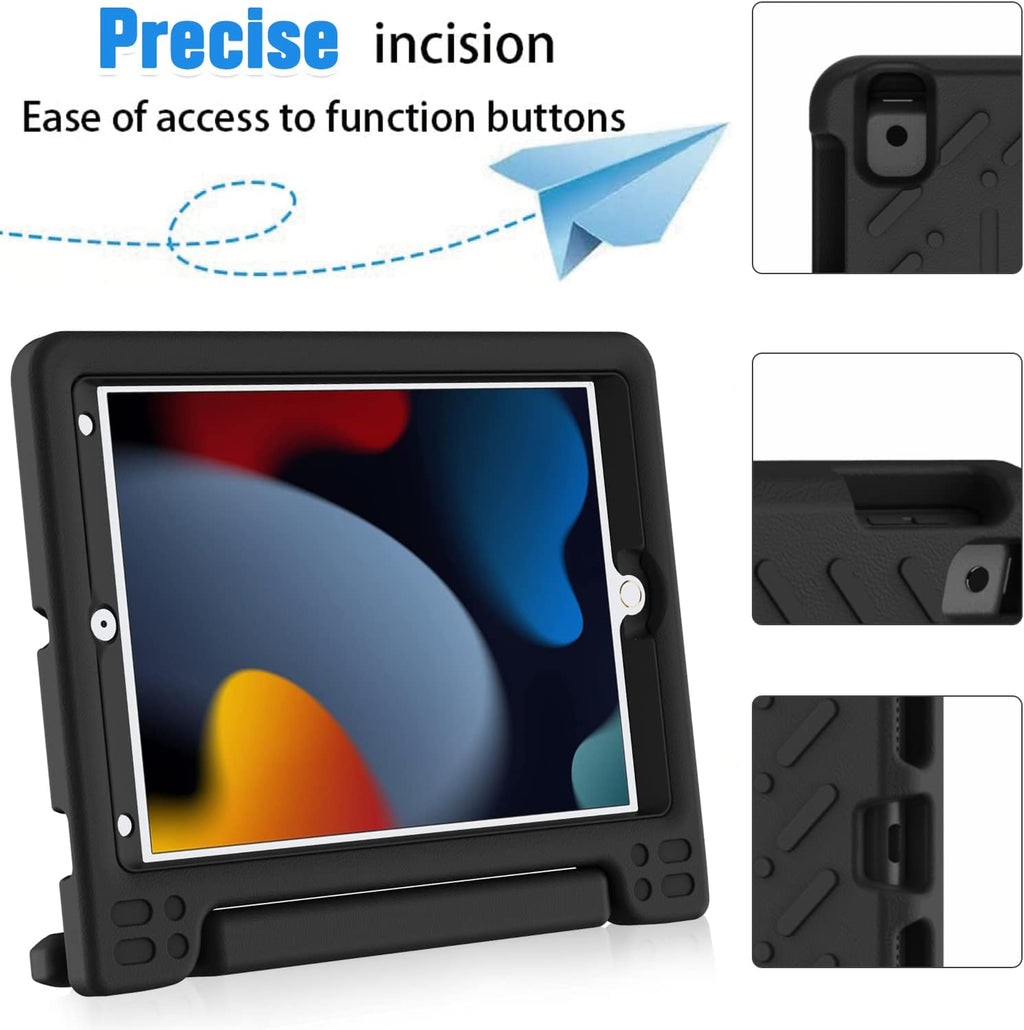 Kids Case for Ipad 9Th 8Th 7Th Generation (10.2 Inch, 2021/2020/2019) - with Screen Protector, Shockproof Light Weight Handle Stand Ipad 10.2 Case for Kids, Black