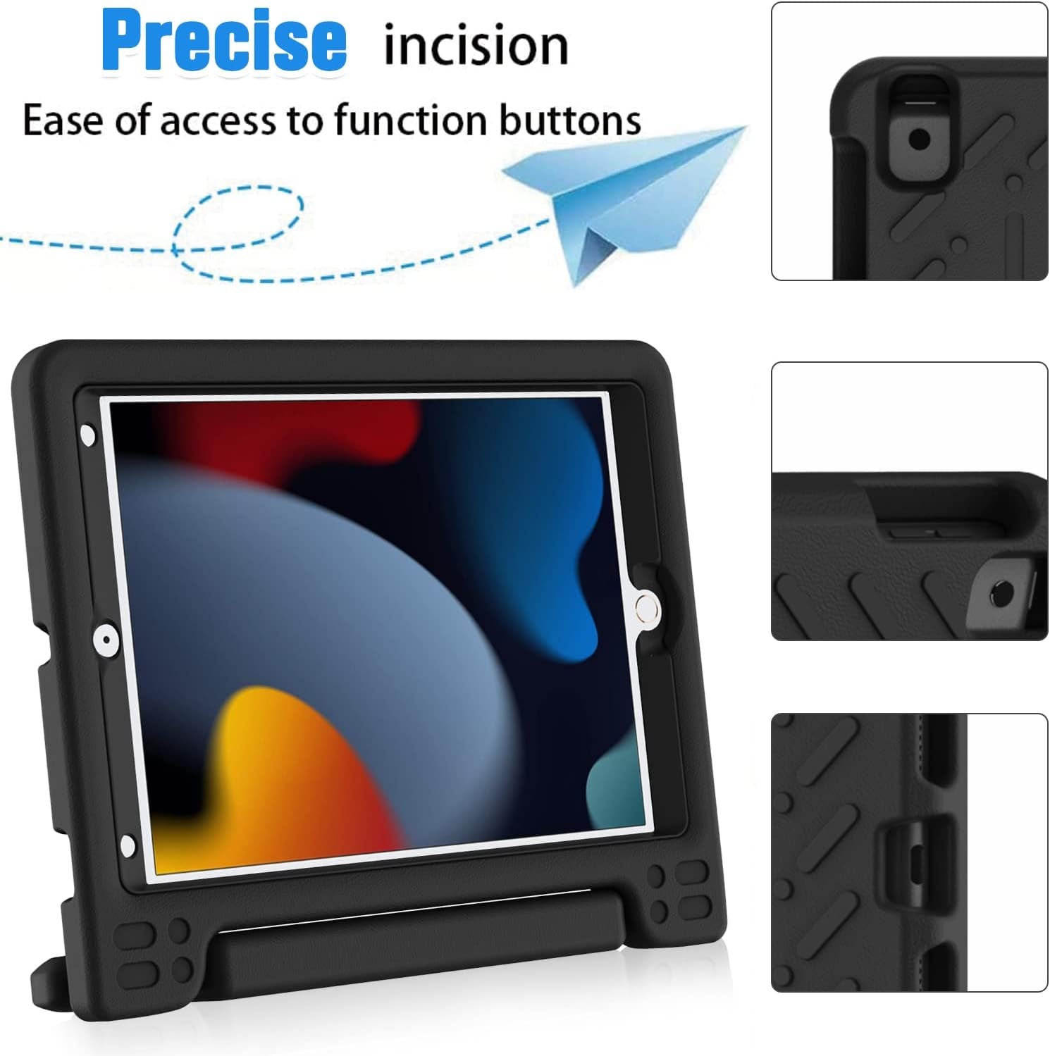 Kids Case for Ipad 9Th 8Th 7Th Generation (10.2 Inch, 2021/2020/2019) - with Screen Protector, Shockproof Light Weight Handle Stand Ipad 10.2 Case for Kids, Black