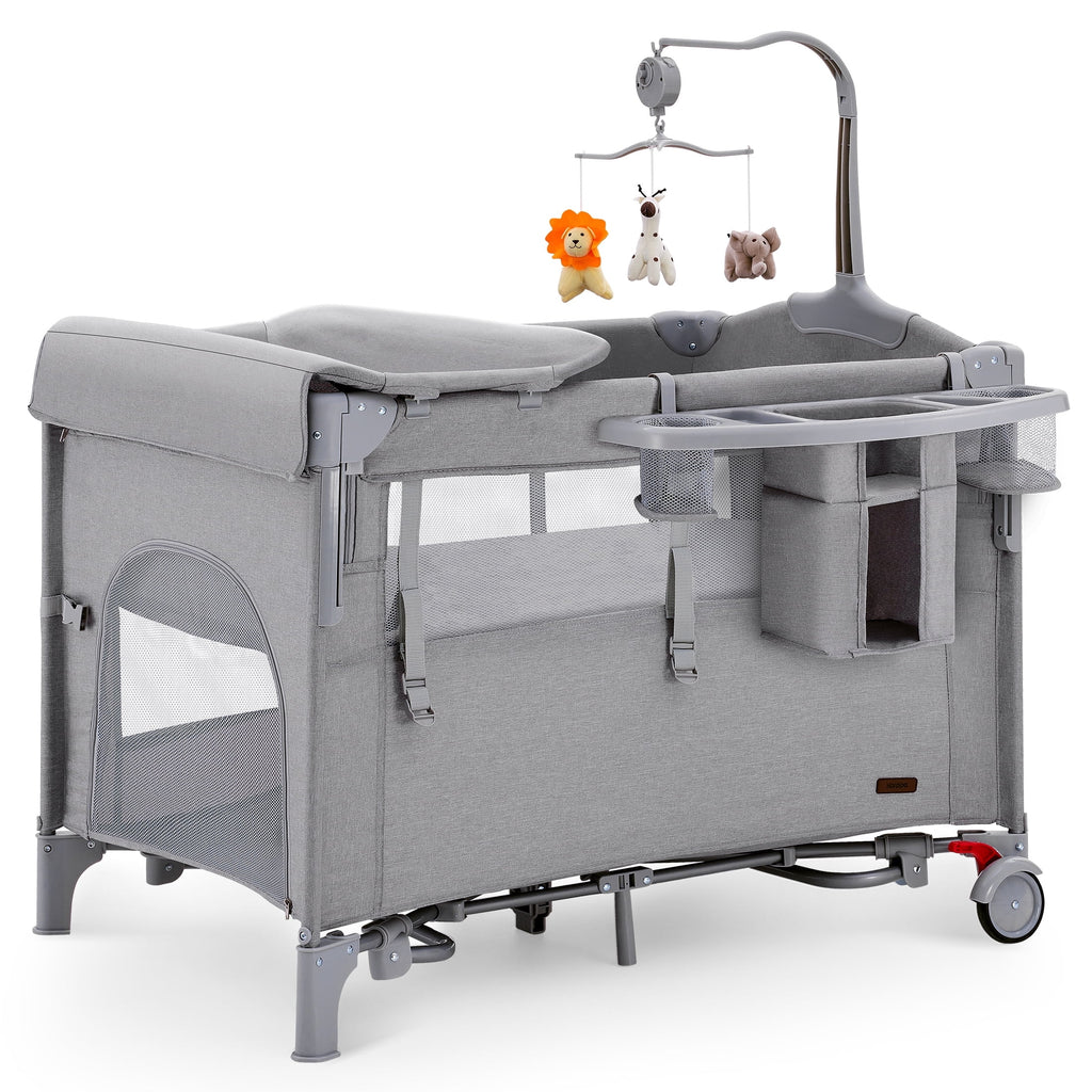 5 in 1 Portable Playard and Bassinet Bedside Sleeper for Newborn to Toddler, Unisex, Gray