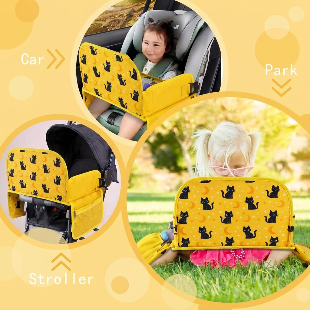 Kids Travel Tray for Toddler Car Seat, Toddler Gift for Boy | Road Trip Essentials Accessories Lap Tray, 16.5 X 13 Inch, Ipad Holder Stand, Storage Pockets, Snack Compartment, Yellow