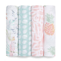 Essentials, Cotton Muslin Swaddle Blanket, Tropicalia, Girls, Infants, 4-Pack