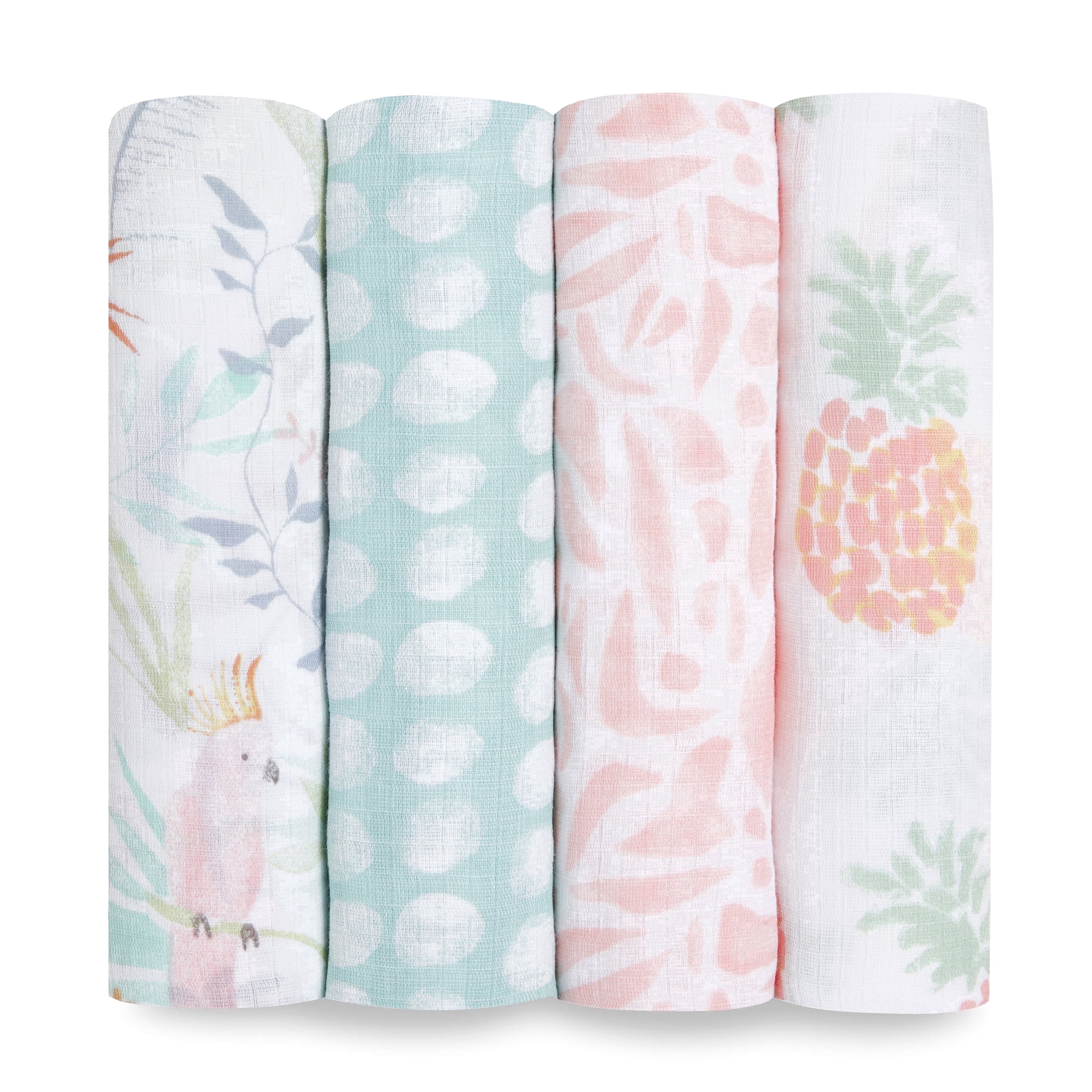 Essentials, Cotton Muslin Swaddle Blanket, Tropicalia, Girls, Infants, 4-Pack