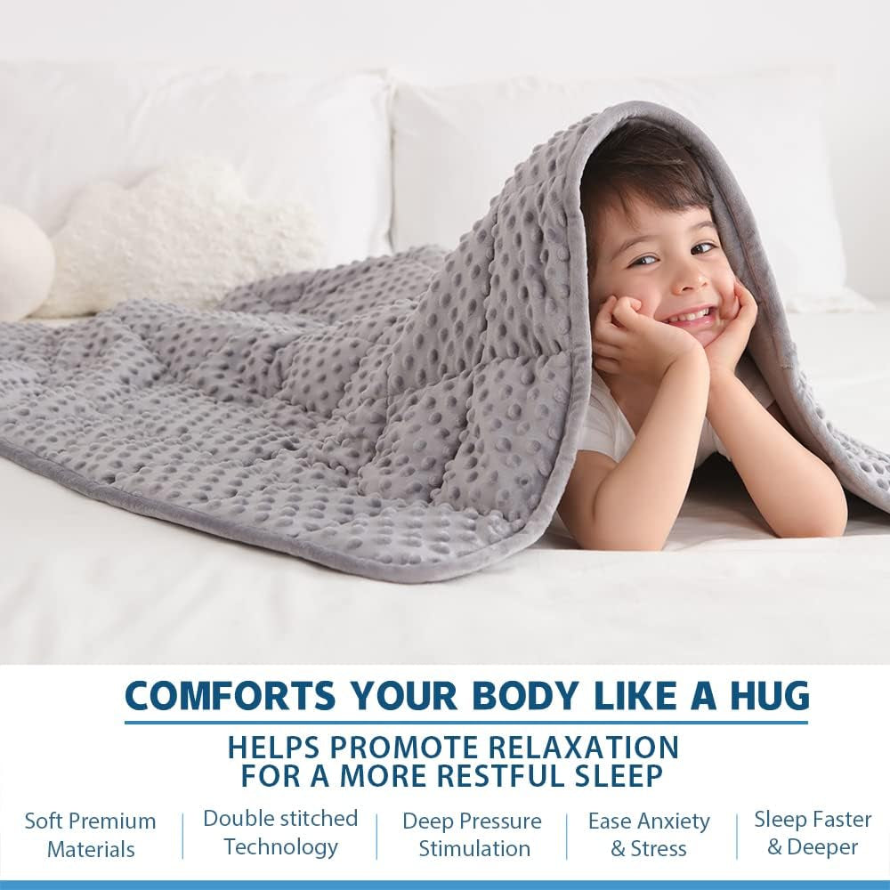 Kids Weighted Blanket Twin 7Lbs (41"×60",Gray) Breathable Soft Minky Weighted Throw Blanket for All Season,Heavy Blanket with Premium Glass Beads