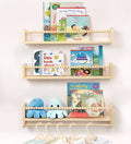 Nursery Floating Shelves for Wall, Kids Bookshelf Toy Storage Organizer Natural Wood Shelves Wall Mounted for Kids Room, Bedroom，Pink Set of 3 16In