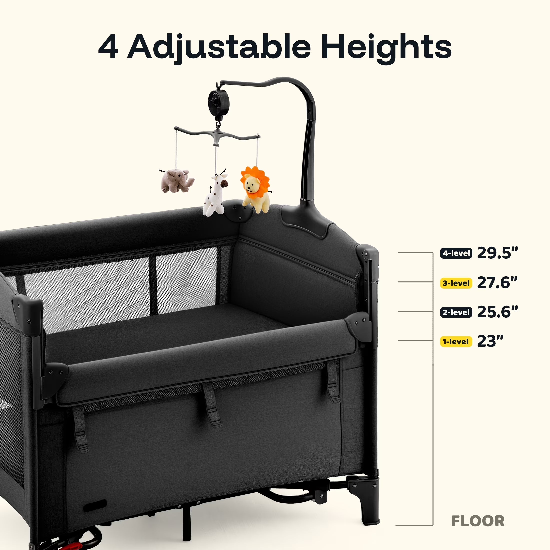 5 in 1 Portable Playard and Bassinet Bedside Sleeper for Newborn to Toddler, Unisex, Black
