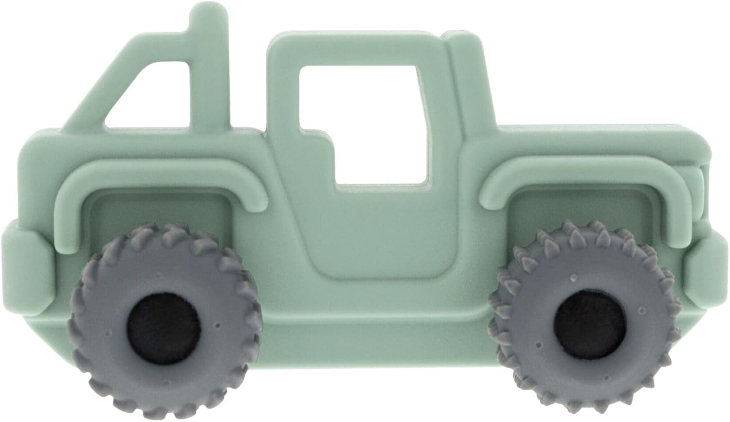 Silicone Teether Toy for Babies - Textured Teething Green Jeep Car with Moving Wheels - Soothes Sore Gums - Encourages Tactile Development and Hand-Eye Coordination - Ages 6+ Months