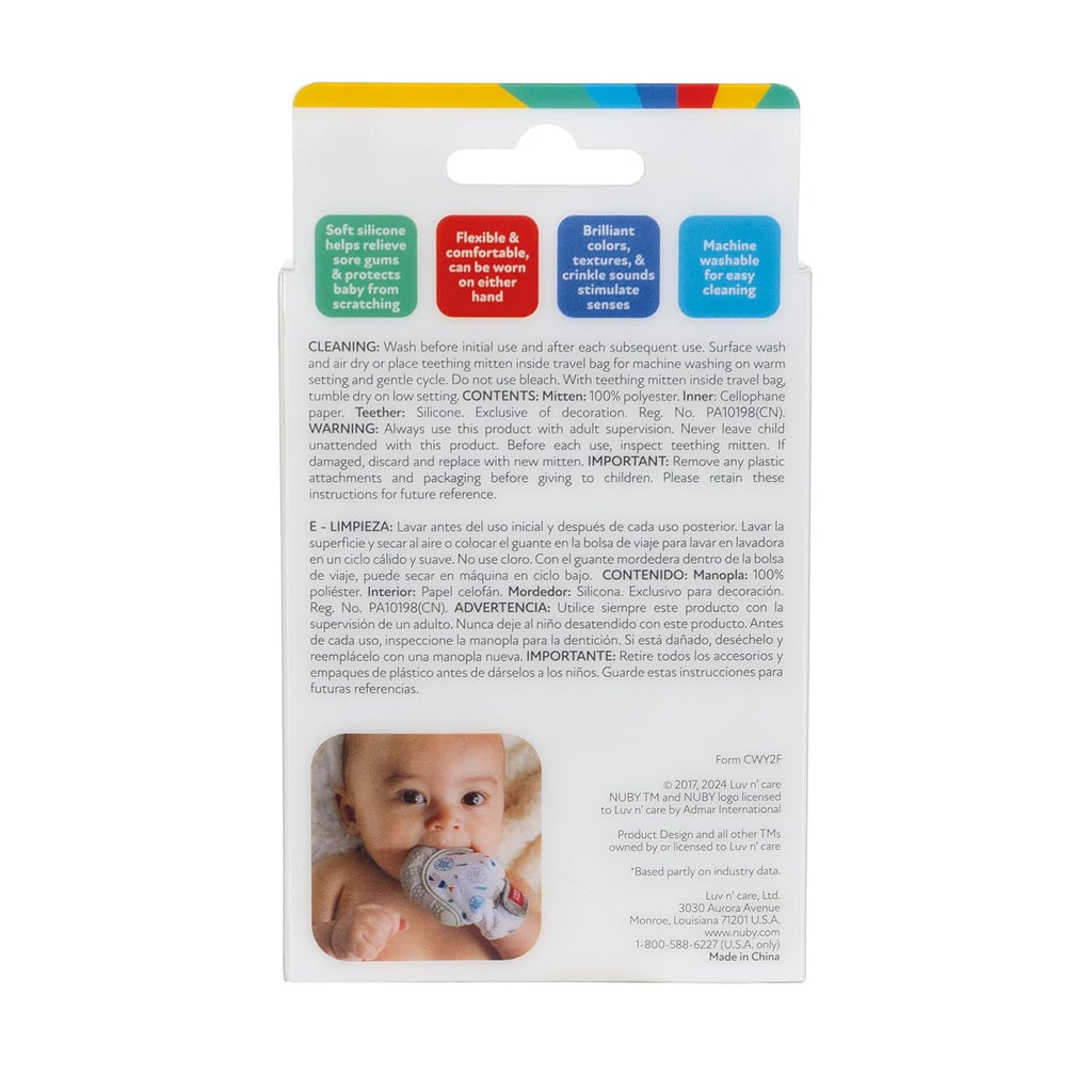 Happy Hands Silicone Teething Mitten for Babies - Soft Silicone Massaging Teether - Soothes Sore Gums - Easy-To-Wear and Machine Washable - 3+ Months - Otter
