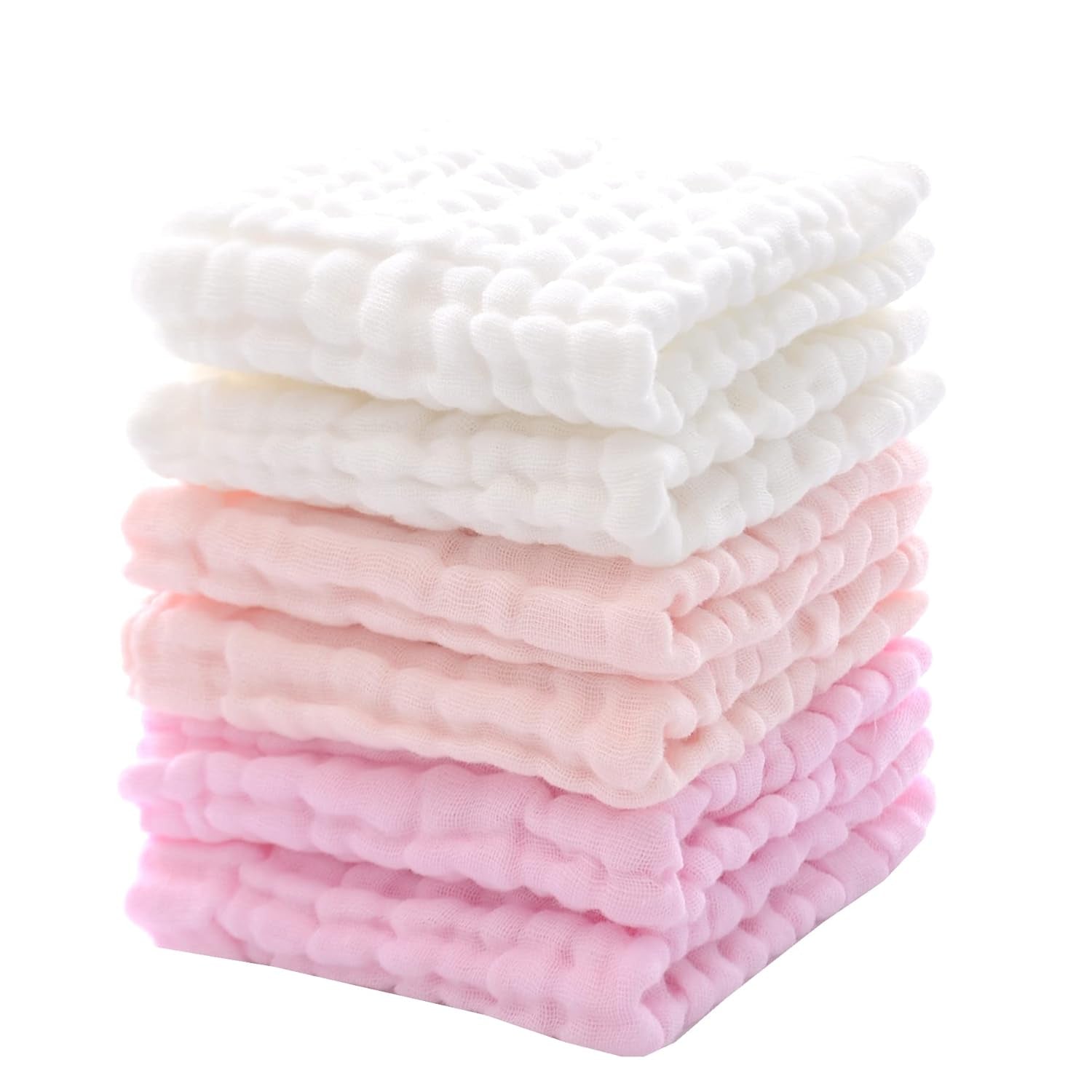 Baby Washcloths and Burp Cloths, Soft Absorbent Towels for Newborns, 6 Pack, 12X12 Inches (Pink)