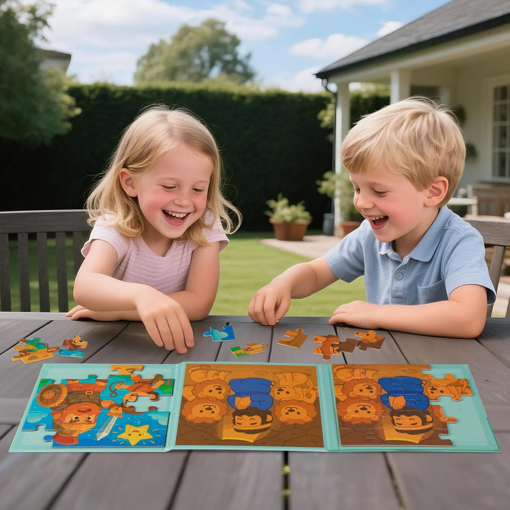 TRAVOFUN Magnetic Puzzles for Kids Ages 3-5 - David and Goliath & Daniel in the Lions' Den - 2 Pack Courage Theme Bible Puzzles - Christian Toys for Boys - Travel Road Trip Essentials