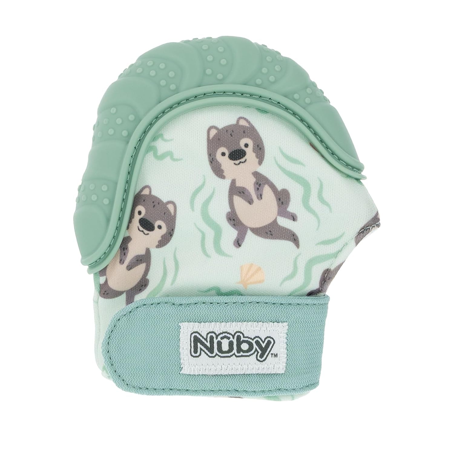 Happy Hands Silicone Teething Mitten for Babies - Soft Silicone Massaging Teether - Soothes Sore Gums - Easy-To-Wear and Machine Washable - 3+ Months - Otter