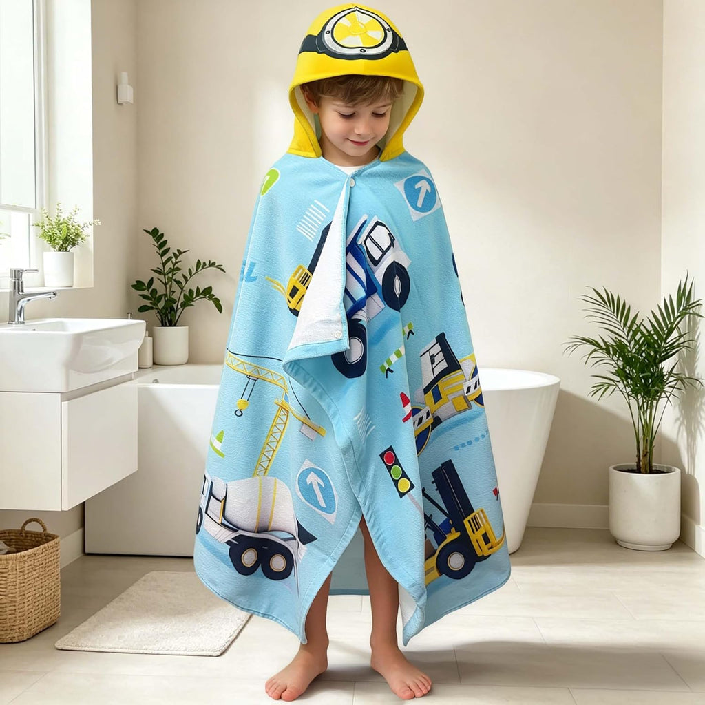 Kids Towels Age 3-8, 30''X50, Soft | Thick | 100% Cotton, Large Absorbent Beach, Bath, Pool, Swim Towels | Cover up for Boys | Excavator Vehicle
