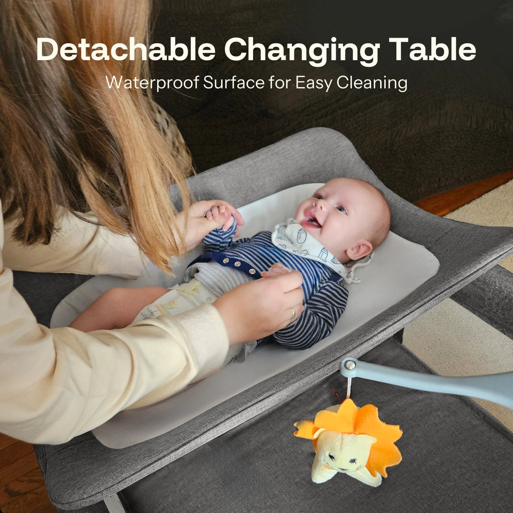 5 in 1 Portable Playard and Bassinet Bedside Sleeper for Newborn to Toddler, Unisex, Gray