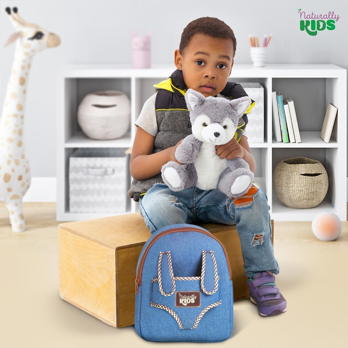 Wolf Backpack, Wolf Toys for Kids 3-5, Toddler Husky Stuffed Animal Gifts for 2 3 4 5 Year Old Girl Boy