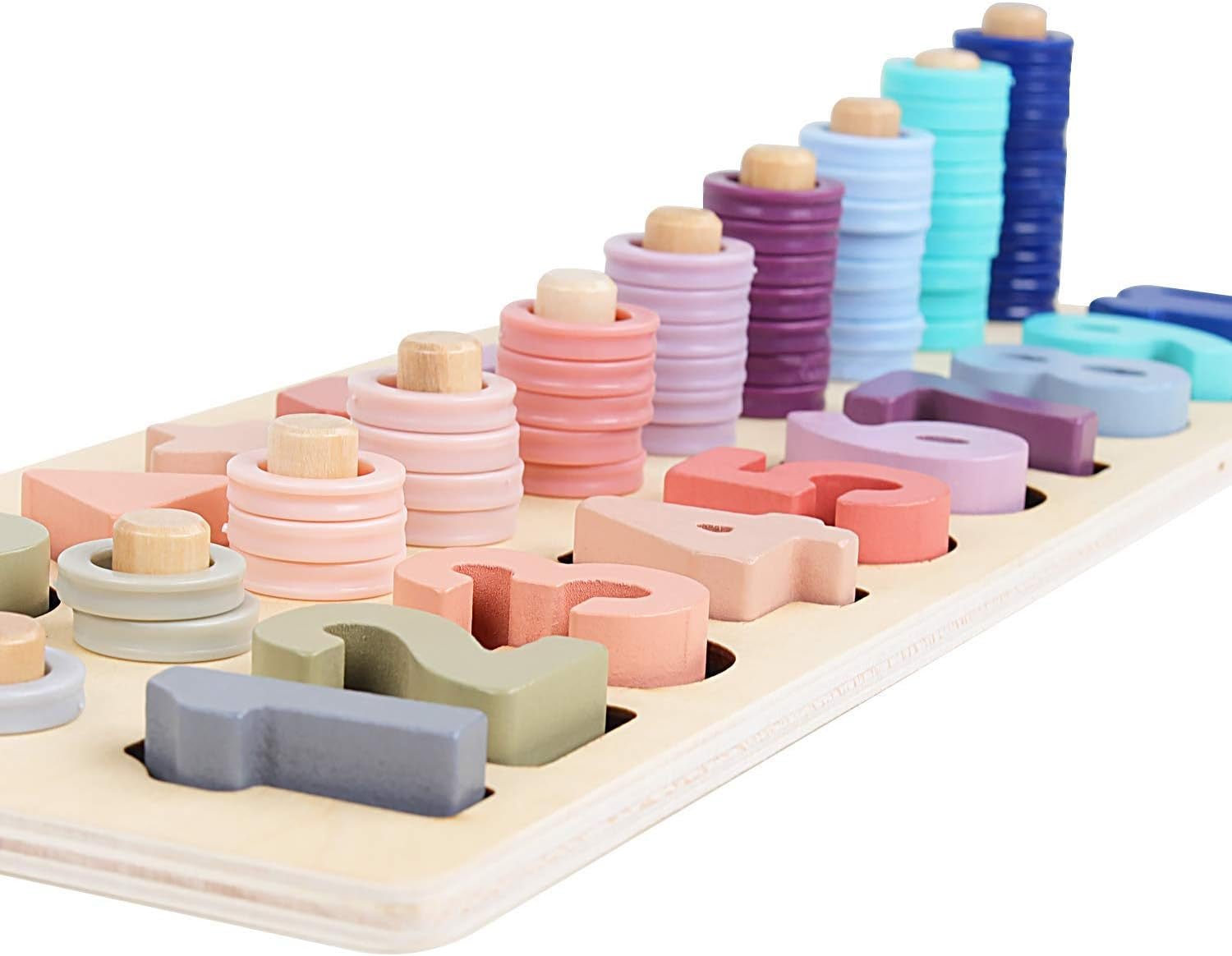 Counting Shape Stacker Wooden Count Sort Stacking Tower with Wood Colorful Number Shape Math Blocks for Kids Preschool Educational Toddlers Toy
