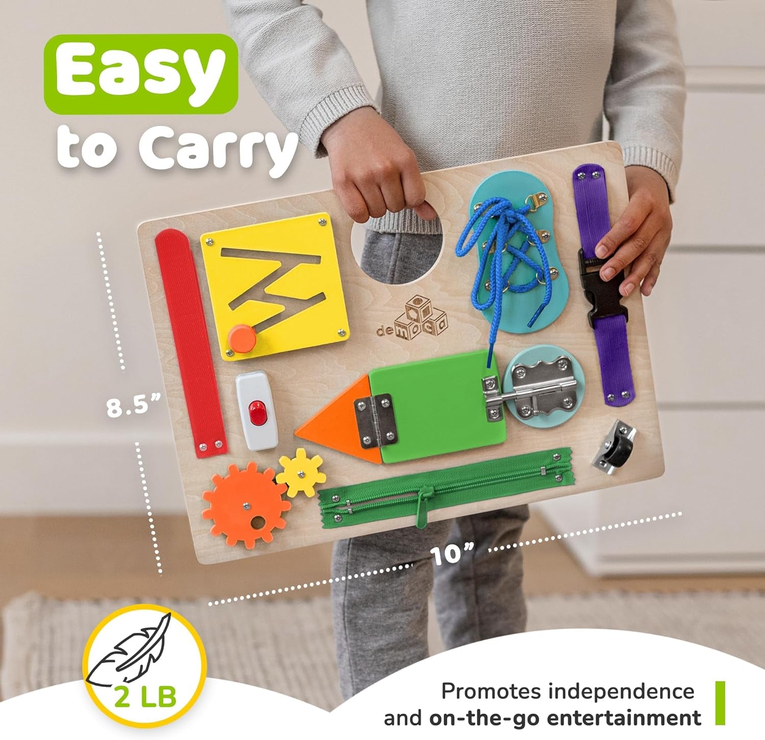 Toddler Busy Board, Premium Wooden Sensory Toy | Montessori Busy Board for Toddlers 3 Year Old with 10 Educational Activities for Fine Motor Skills, Travel Toy