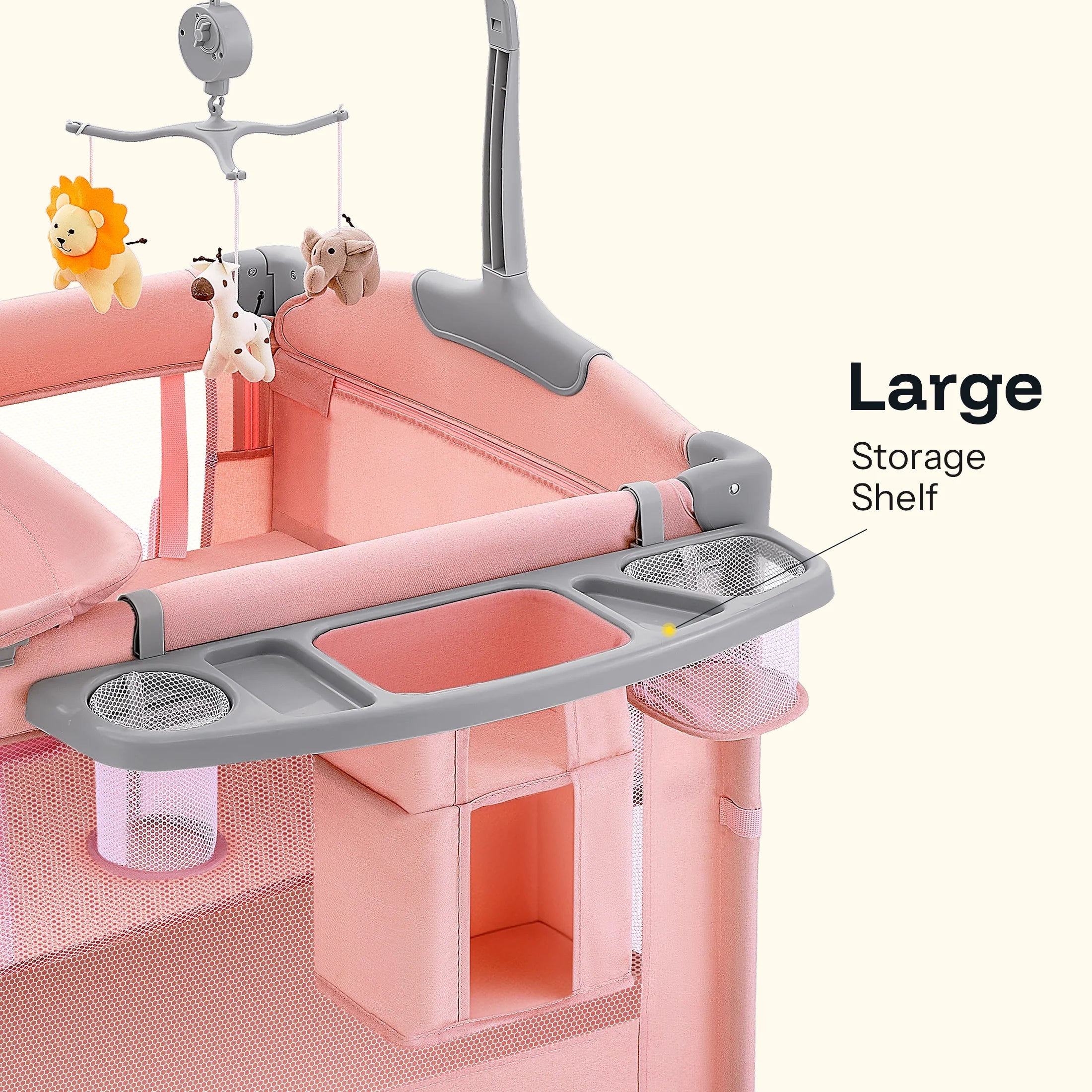 5 in 1 Baby Playard with Bassinet & Changing Table for Newborn, Pink