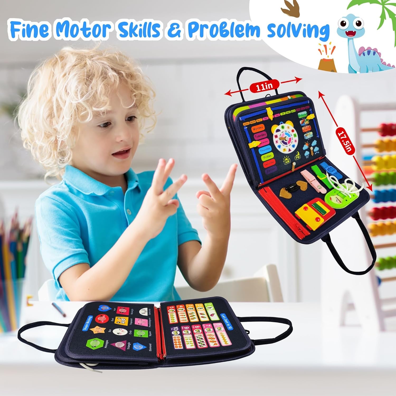 Busy Board for Toddlers 3+ Years Old, Montessori Sensory Toy | 8-Layer Felt, Educational Learning Fine Motor Skills Activity Board, Travel Toys for Car Airplane, Gifts for Boys Girls