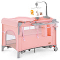 5 in 1 Baby Playard with Bassinet & Changing Table for Newborn, Pink
