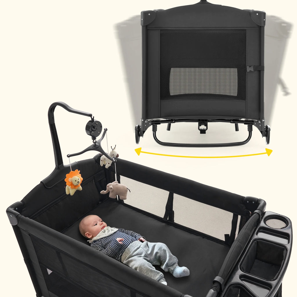 5 in 1 Portable Playard and Bassinet Bedside Sleeper for Newborn to Toddler, Unisex, Black