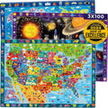 100 Piece Puzzles for Kids Ages 4-6 - 3 Jigsaw Kids Puzzles Ages 6-8 - Learning Map of the United States World Space - Toddler Educational Games for 5-8 Year - Toys for 8-10-12 Year Old