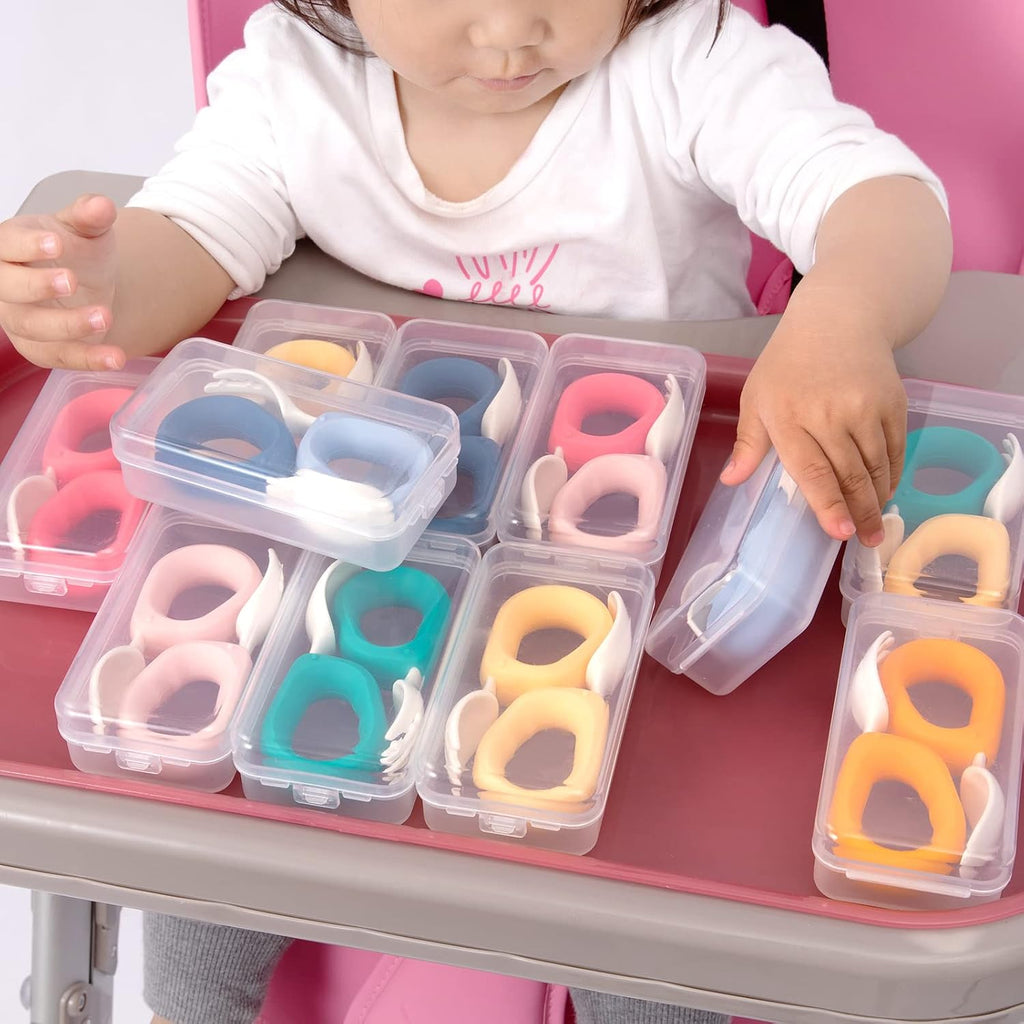 Training Spoon & Fork with Travel Case Pink | Toddler Self Feeding Utensil Set, Bpa-Free Cute Circle Silicone ABS Spoons Set for Baby Led Weaning