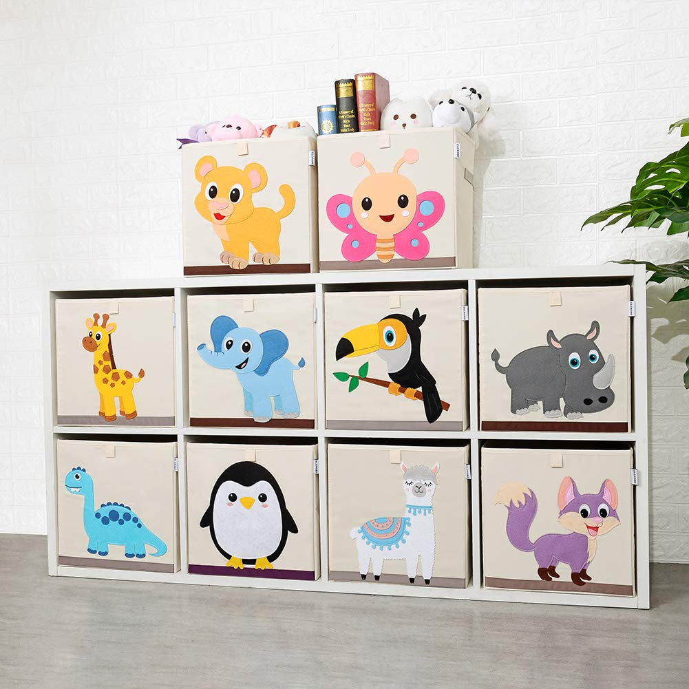 Foldable Animal Cube Storage Bins Fabric Toy Box/Chest/Organizer for Kids Nursery, 13 Inch (Fox)