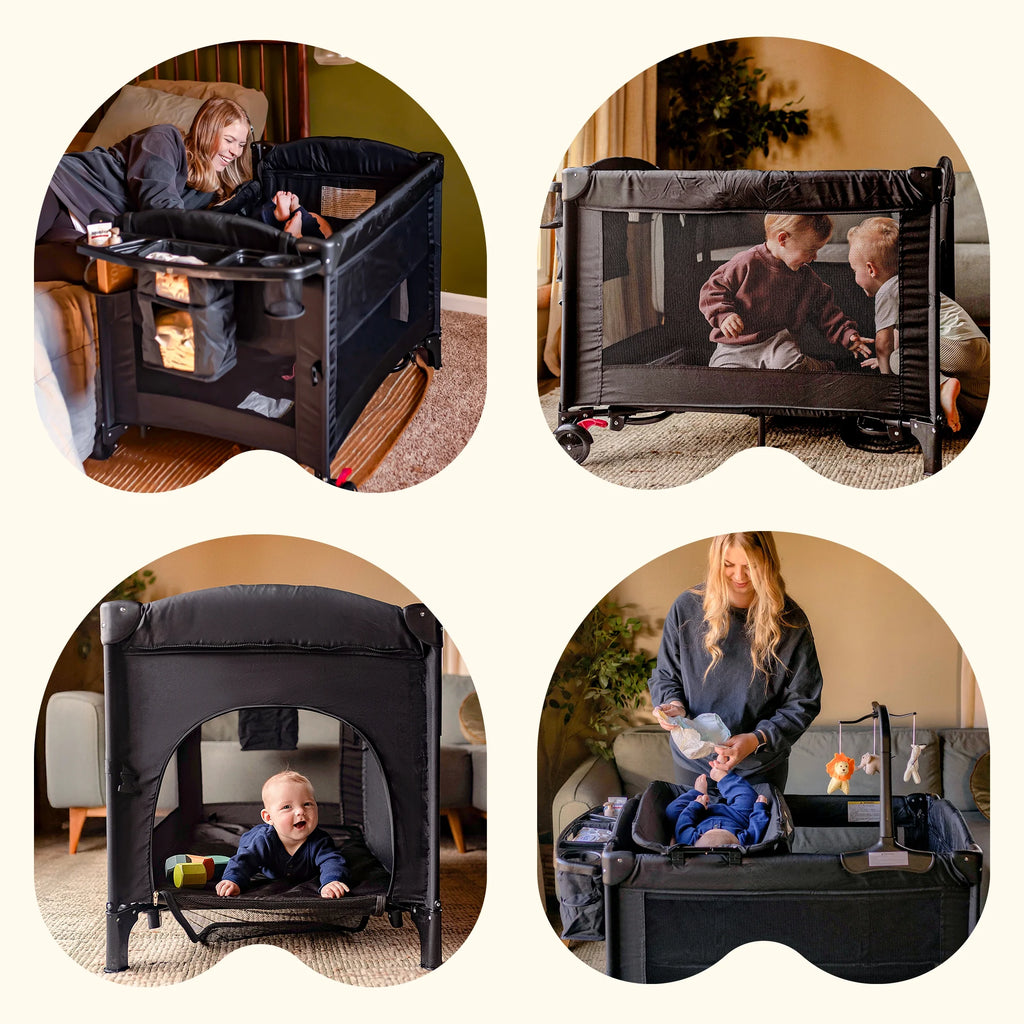 5 in 1 Portable Playard and Bassinet Bedside Sleeper for Newborn to Toddler, Unisex, Black