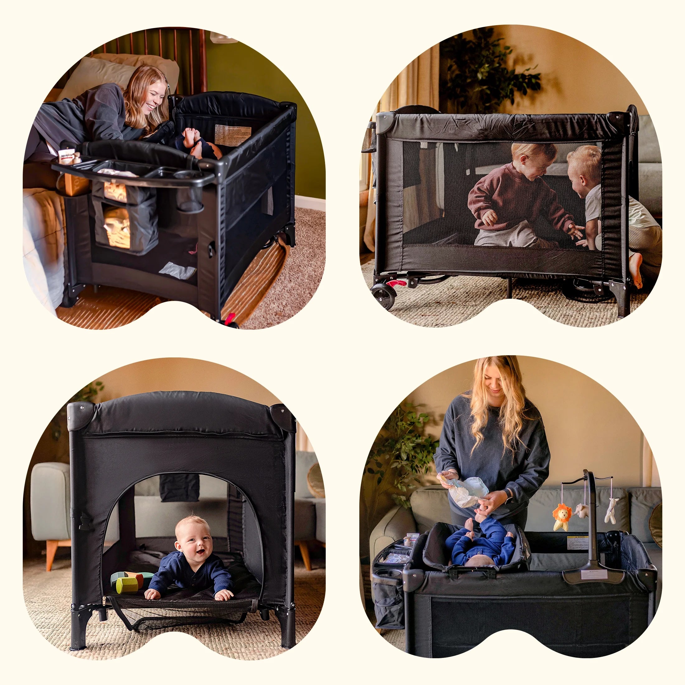 5 in 1 Portable Playard and Bassinet Bedside Sleeper for Newborn to Toddler, Unisex, Black