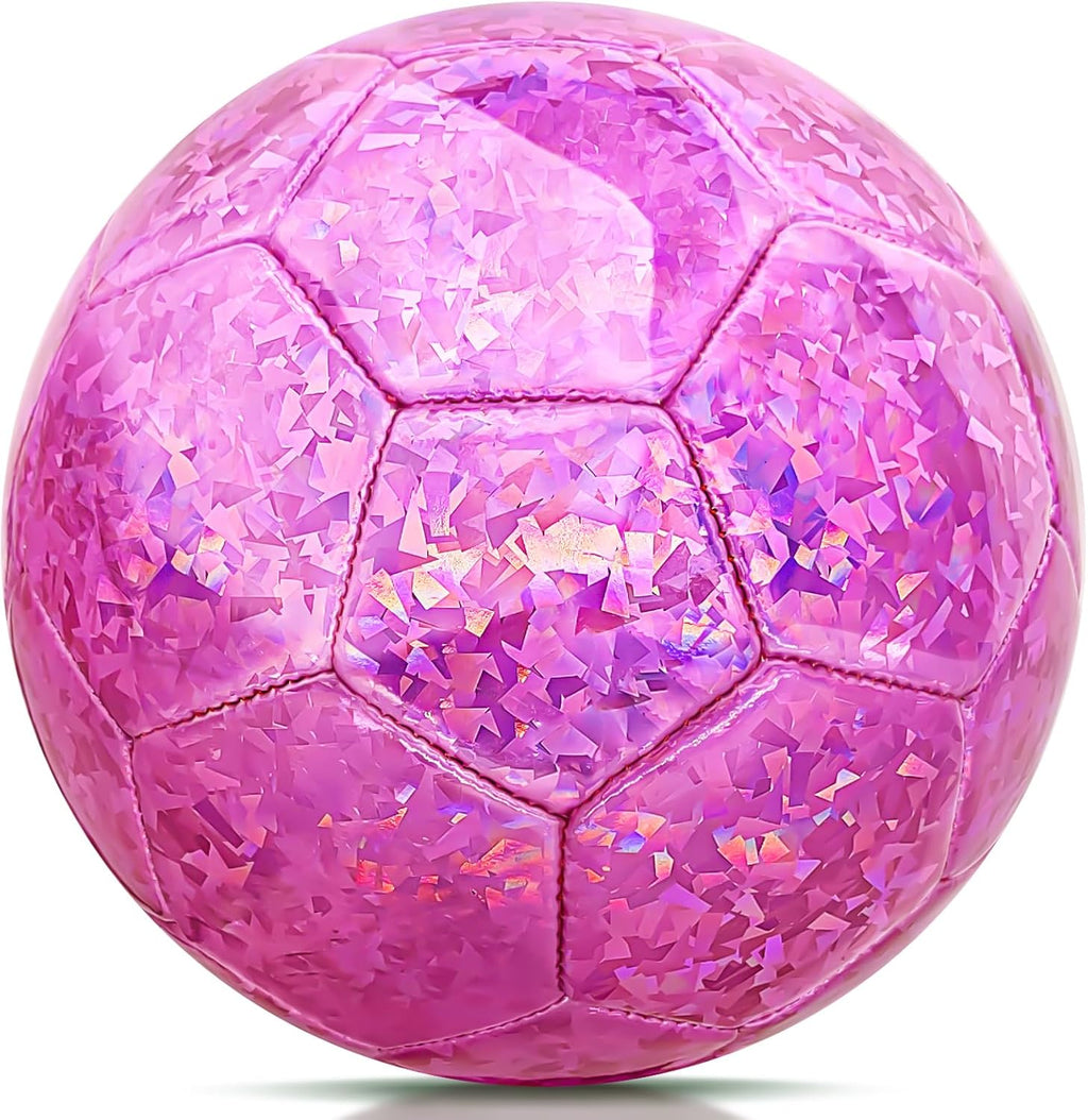 Size 2 Soccer Ball Glitter Pink, Soccer Balls for Toddlers Little Kids Outdoors Recreation Sparkly Small Ball for Girls Birthday