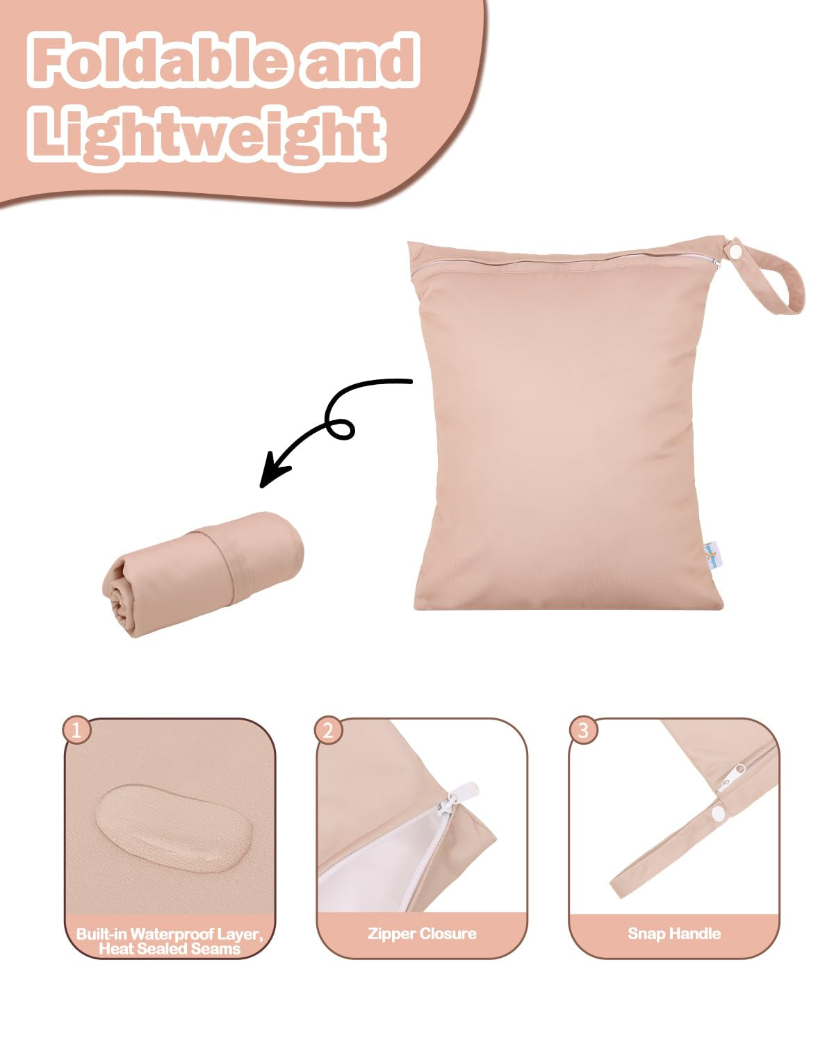 Wet Bag for Swimsuits, Waterproof Bag for Travel, Food Storage, Stroller, Daycare, Baby Diapers, Yoga, Beach, Pool, Wet Clothes-Light Pink