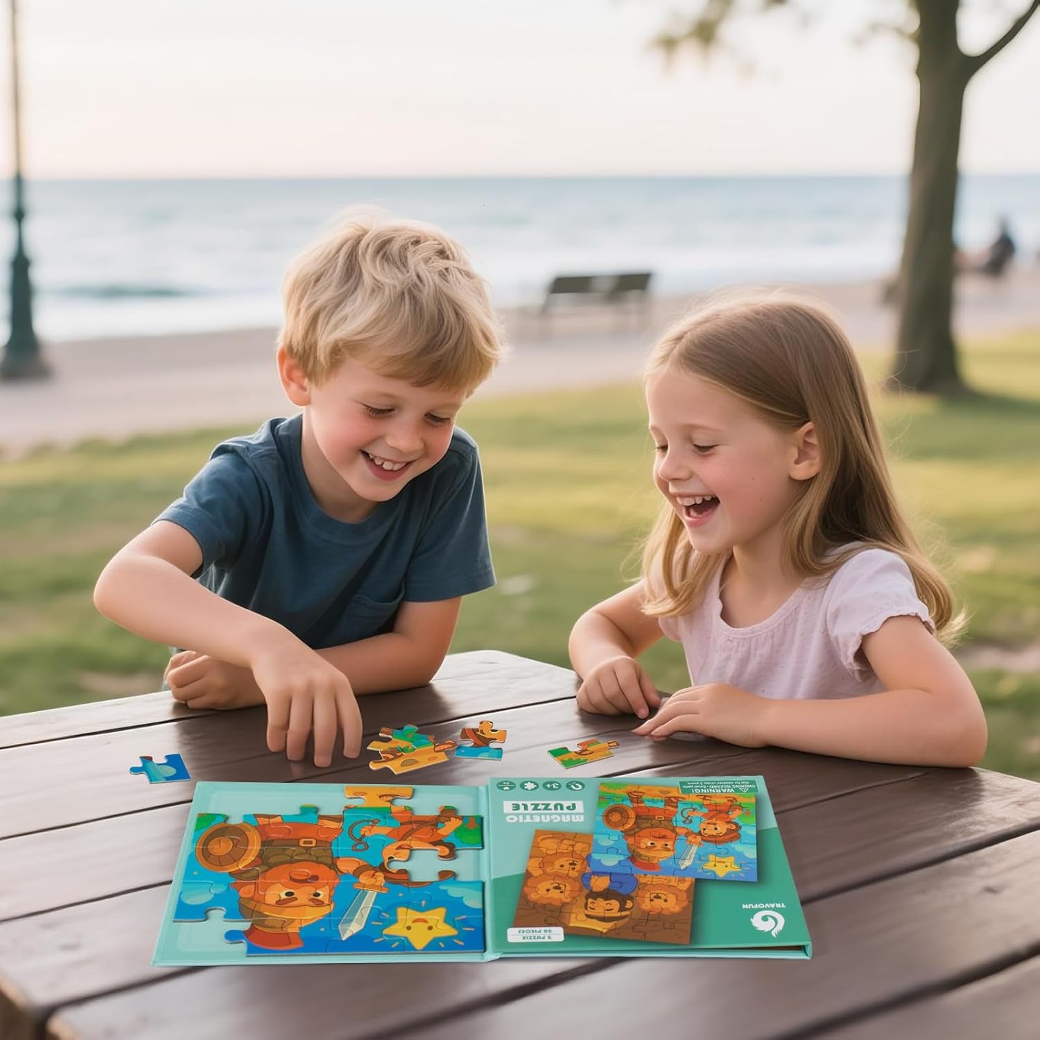 TRAVOFUN Magnetic Puzzles for Kids Ages 3-5 - David and Goliath & Daniel in the Lions' Den - 2 Pack Courage Theme Bible Puzzles - Christian Toys for Boys - Travel Road Trip Essentials