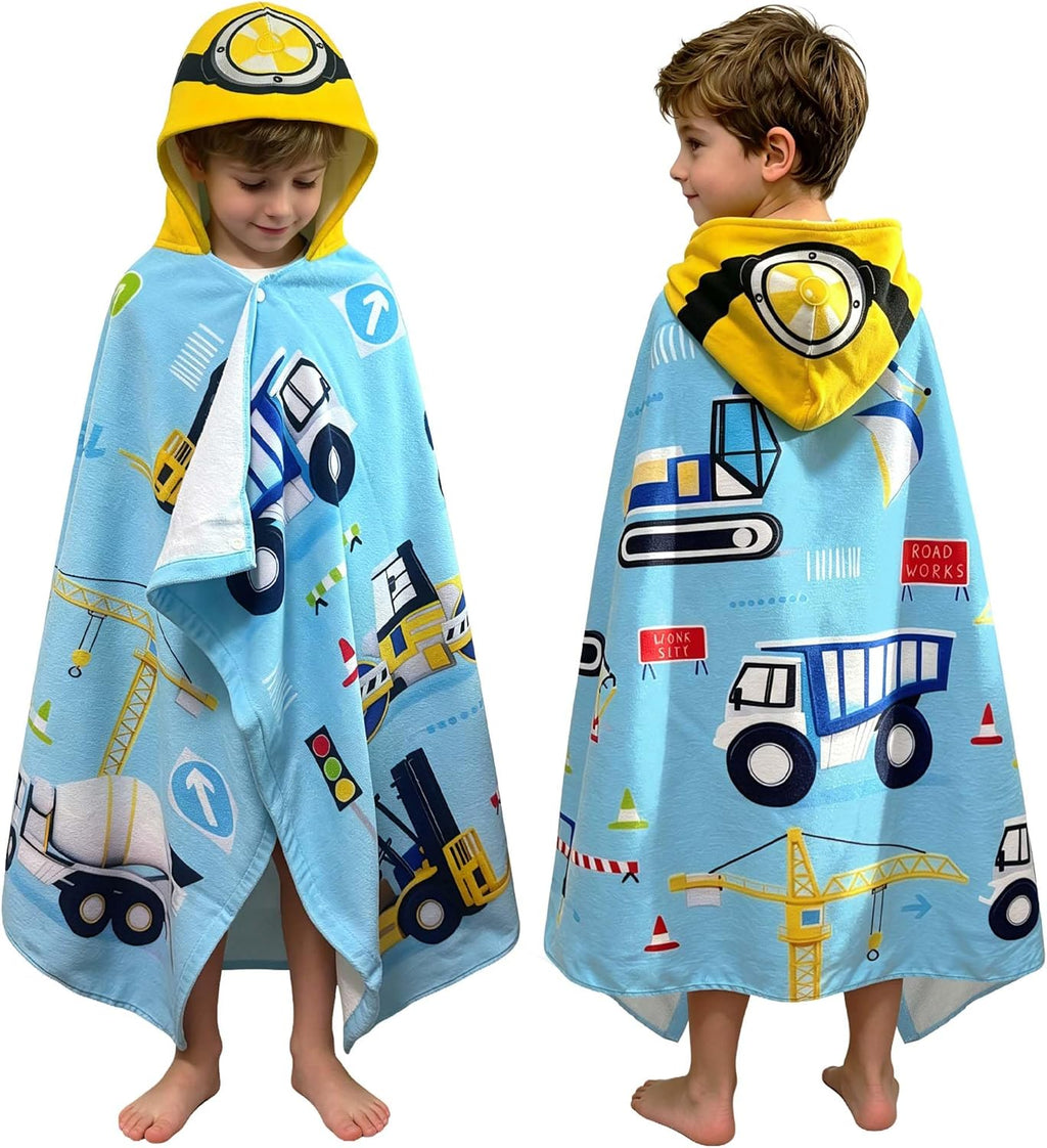 Kids Towels Age 3-8, 30''X50, Soft | Thick | 100% Cotton, Large Absorbent Beach, Bath, Pool, Swim Towels | Cover up for Boys | Excavator Vehicle