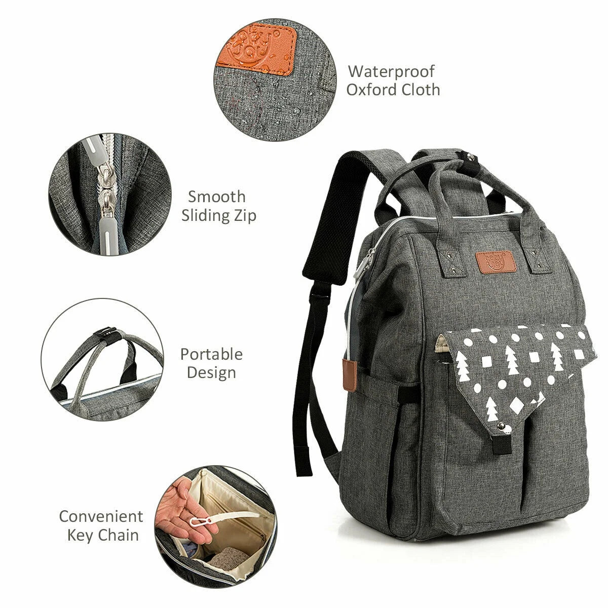 Diaper Bag Waterproof Baby Nappy Backpack W/Usb Charging Port