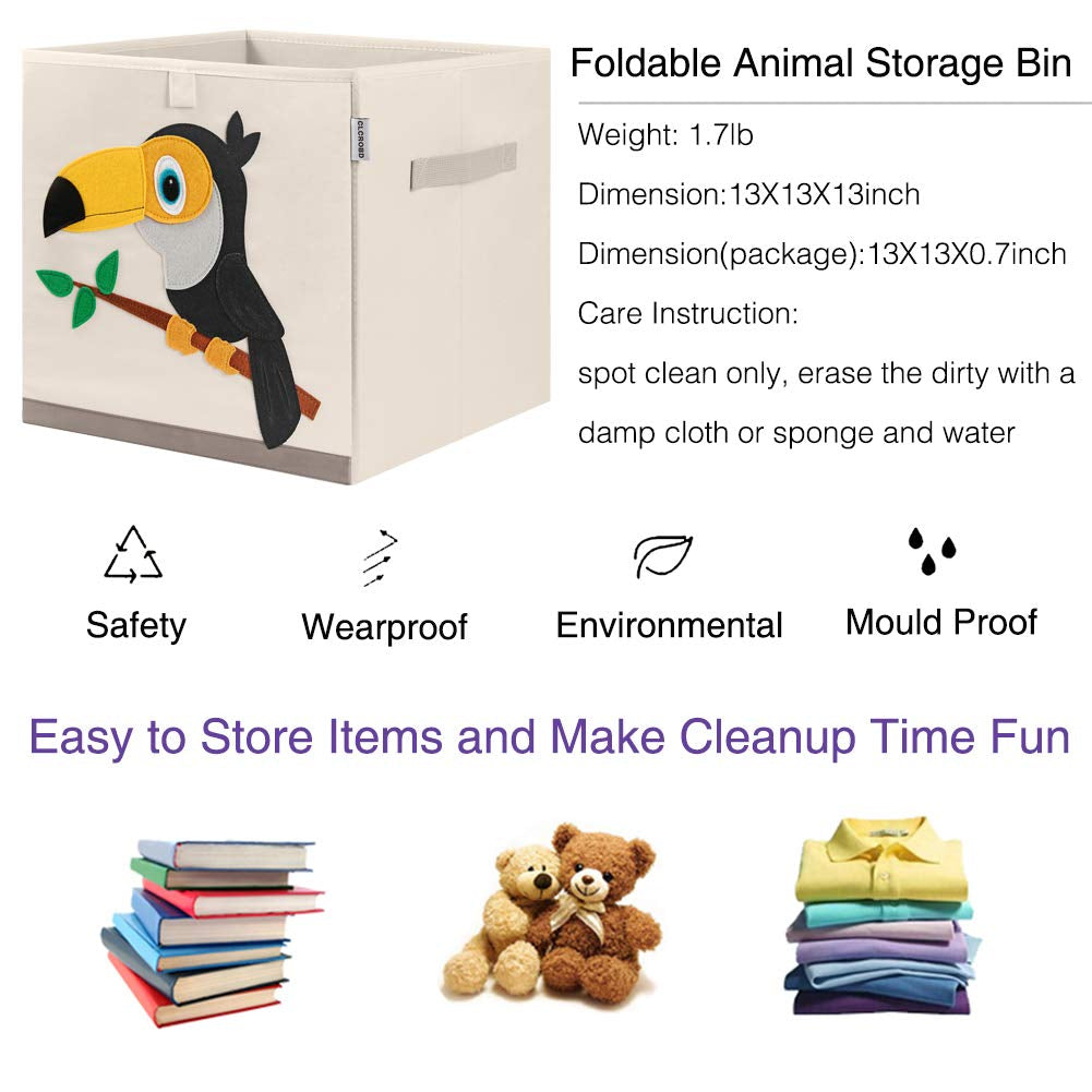 Foldable Animal Cube Storage Bins Fabric Toy Box/Chest/Organizer for Kids Nursery, 13 Inch (Toucan)