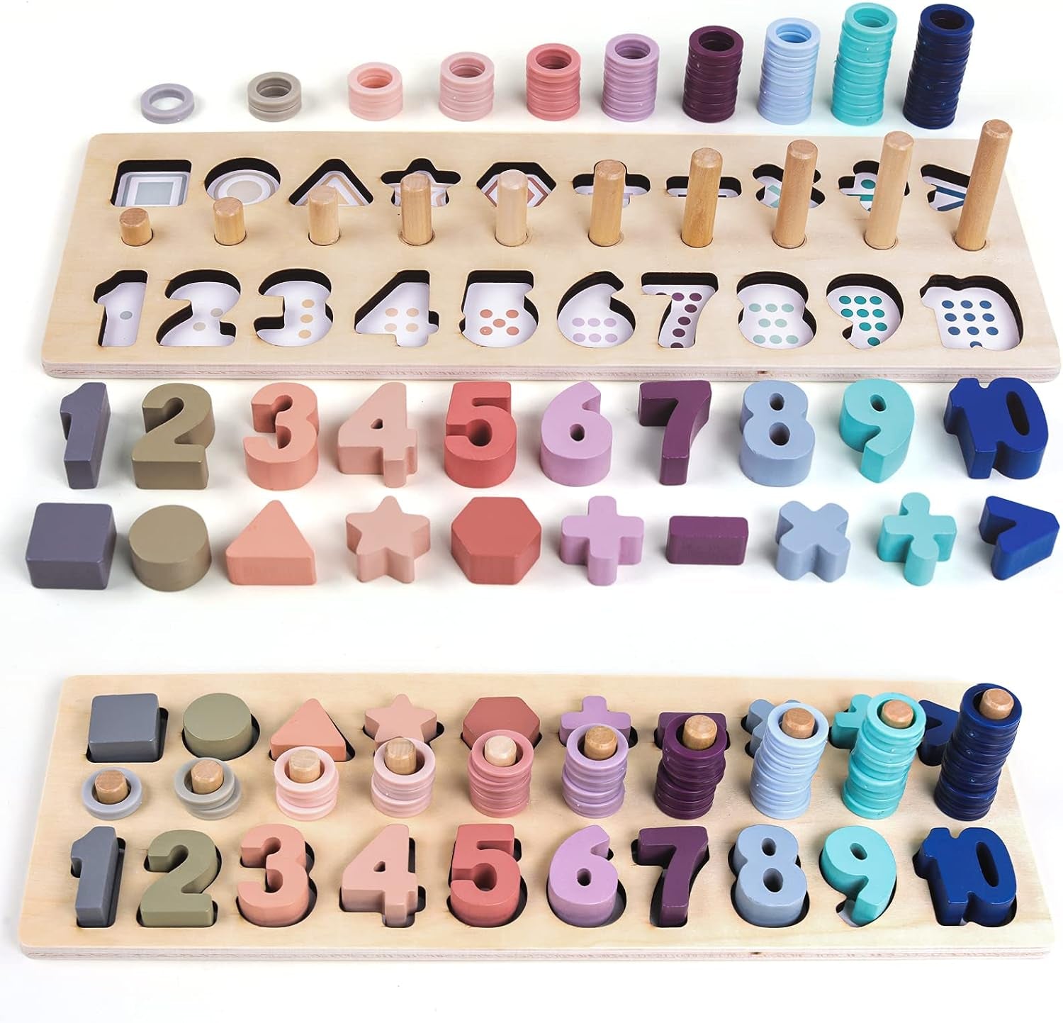 Counting Shape Stacker Wooden Count Sort Stacking Tower with Wood Colorful Number Shape Math Blocks for Kids Preschool Educational Toddlers Toy